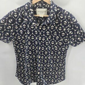 Obey Propaganda Navy Anchor 100% Cotton Short Sleeved Button Down Medium